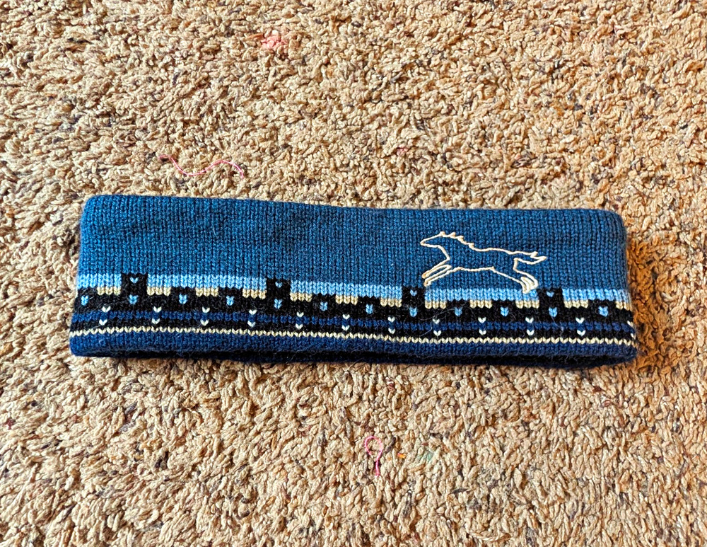 Christine's Headband Vintage 90s Knit Fleece Lined Women's One Size Horse Blue